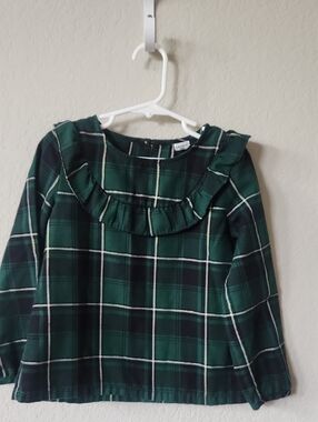 Carter's Green Black Plaid Ruffle-Neck Long Sleeve Top